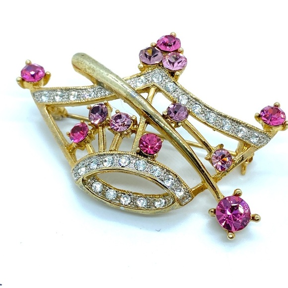 Pink Amethyst Rhinestones Princess Crown With Princess Wand Brooch - Picture 1 of 6
